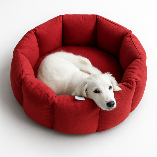 Cozy Round Red Dog Bed with Plush Padding – Ideal for Puppies & Small Dogs