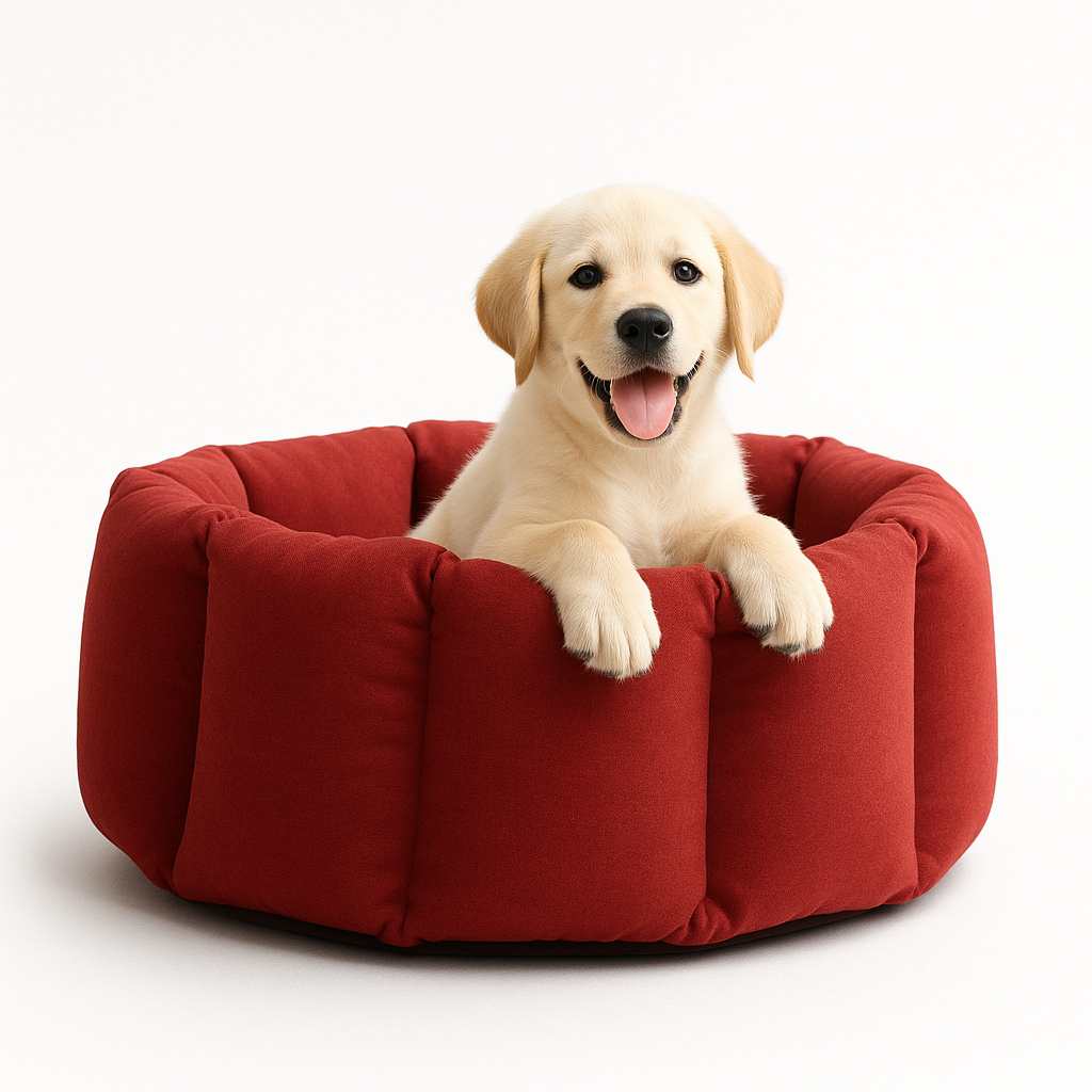 Cozy Round Red Dog Bed with Plush Padding – Ideal for Puppies & Small Dogs